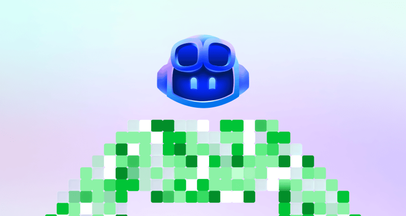 Copilot hovering above a mosaic of green squares in a decorative scene.