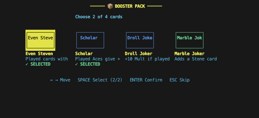 CLI Balatro Mega Buffoon Pack interface